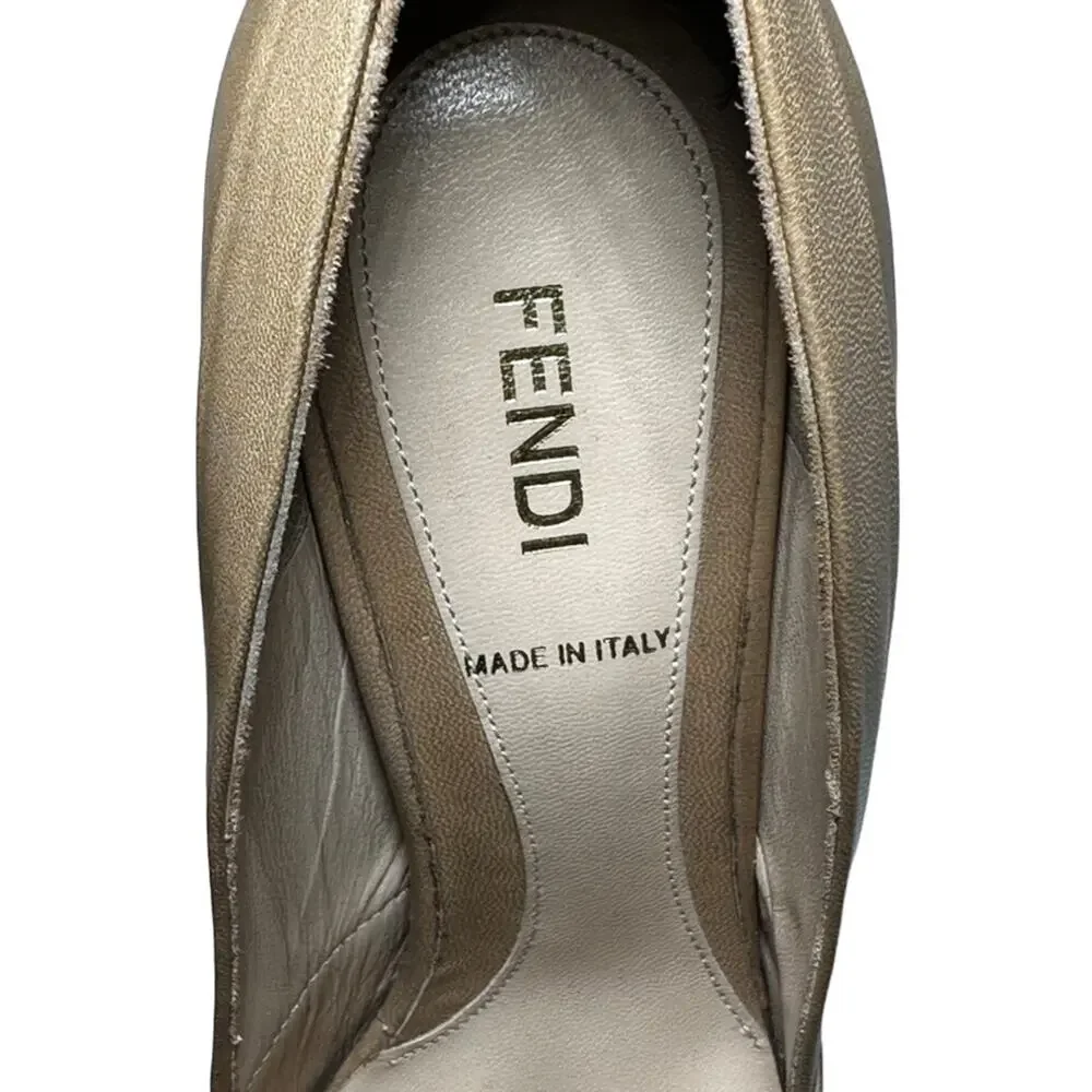 Fendi Fendista Beige Nude Leather Peep Toe Platform Pumps Heels EU 36.5 US 6.5